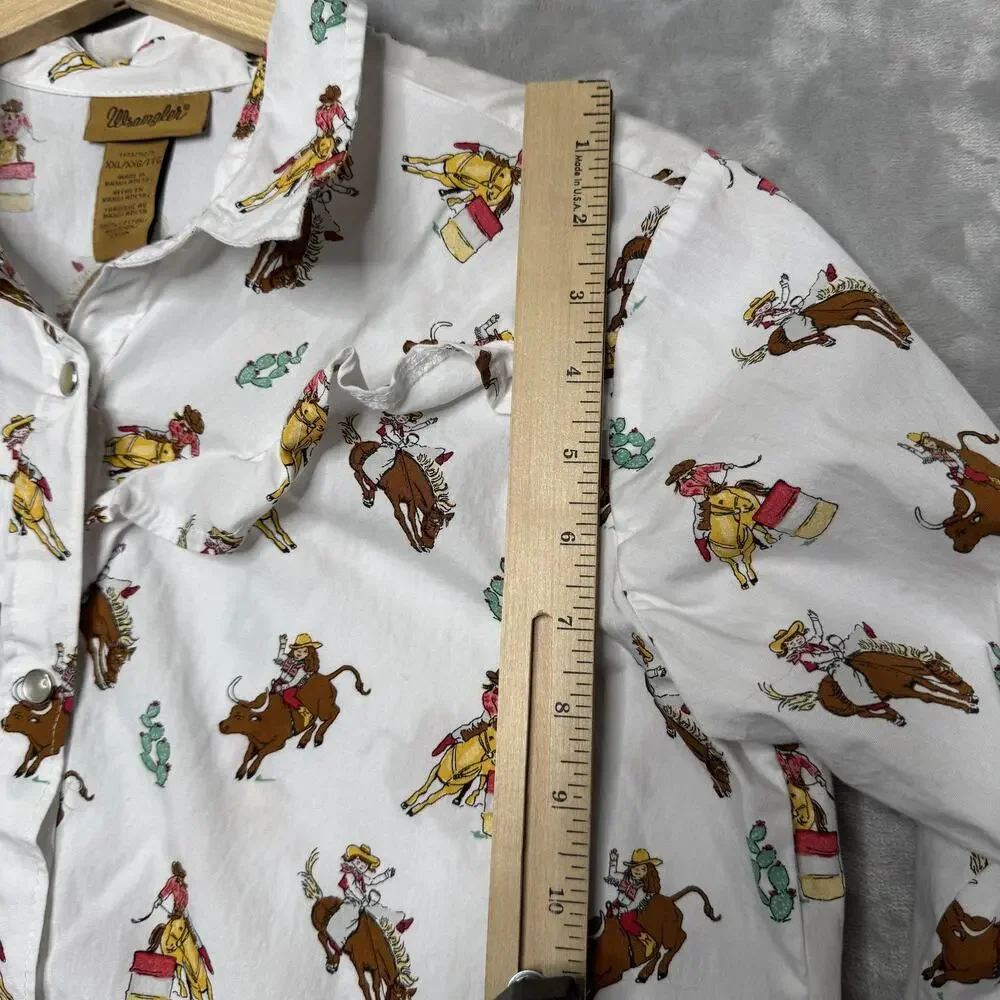 Wrangler Shirt Girls XXL White Pearl Snap Cowgirl Rodeo Barrel Racer Western